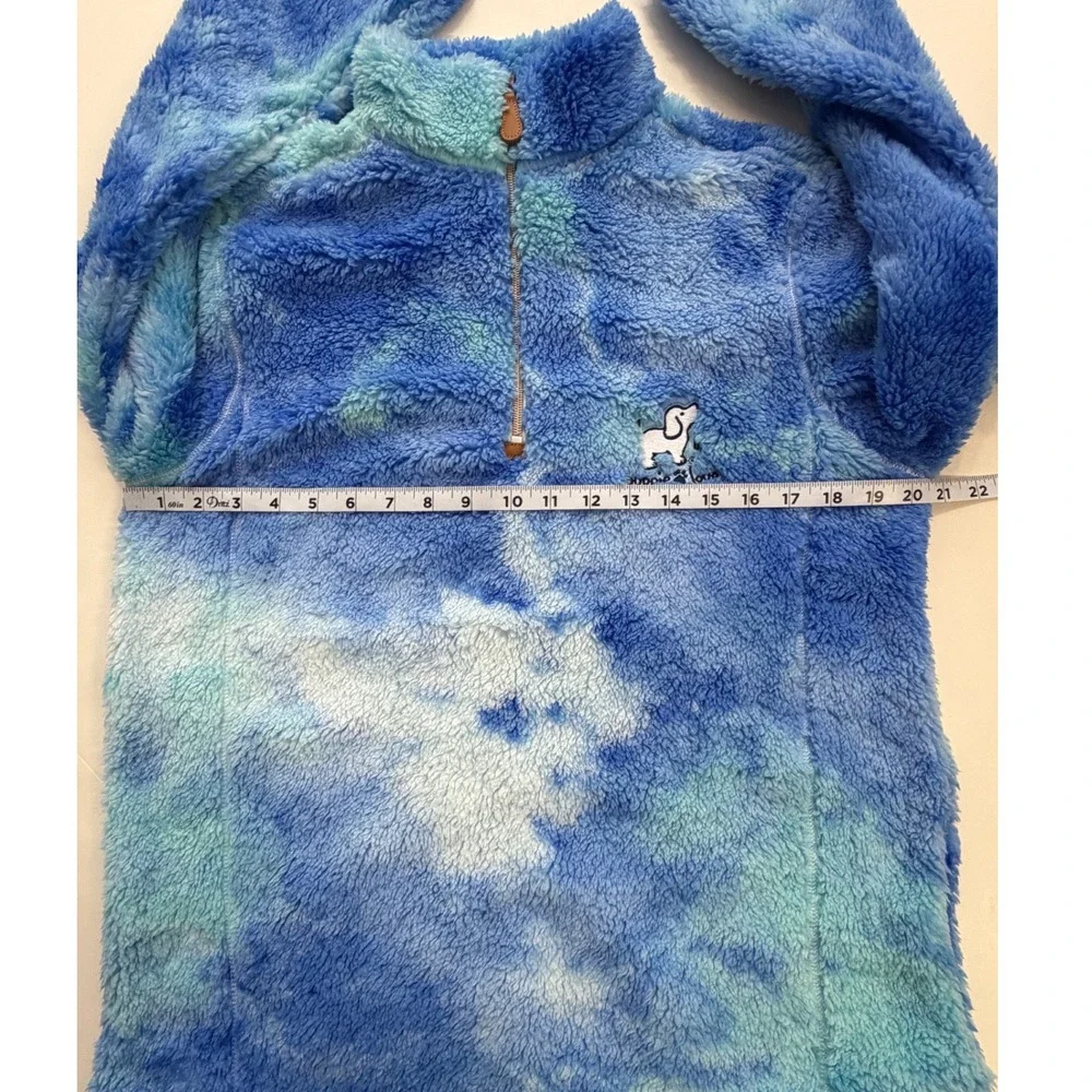 Puppie Love Blue Tie Dye Faux Fur Sherpa Fleece Quarter Zip Pullover Small